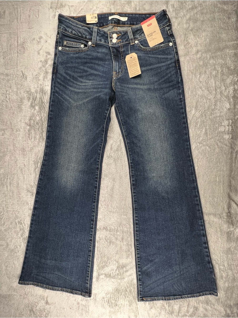 Levis Superlow Flare Zip Fly Stretch Jeans Womens 29 29x32 Dark Wash Blue Y2K